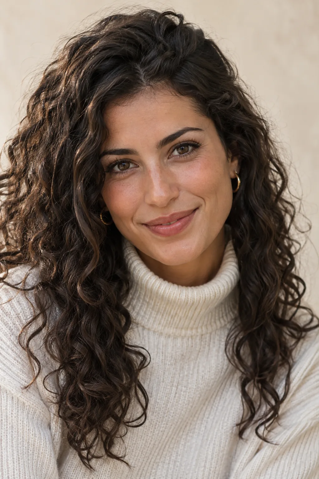 Portrait of Isabella smiling, wearing a cream jumper